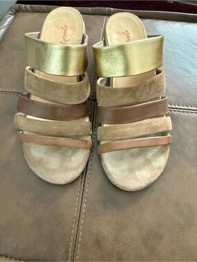 Marsell Gold and Brown Multi-Strip Slide Sandals